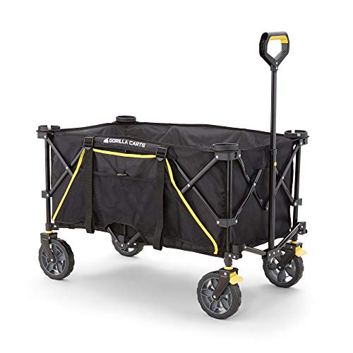 Gorilla Carts 7 Cubic Feet Foldable Collapsible Durable All Terrain Utility Pull Beach Wagon with Oversized Bed and Built in Cup Holders, Black Gorilla Carts 7 Cubic Feet Foldable Collapsible Durable All Terrain Utility Pull Beach Wagon with Oversized Bed and Built in Cup Holders, Black