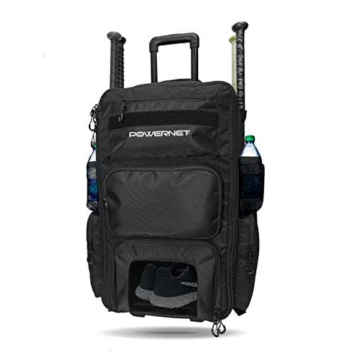 PowerNet Odyssey Rolling Baseball Softball Gear Bag | Hidden Backpack Straps | 4 Bat Sleeves | Ventilated Shoe Compartment | 2 Drink Pockets | Durable Equipment Bag PowerNet Odyssey Rolling Baseball Softball Gear Bag | Hidden Backpack Straps | 4 Bat Sleeves | Ventilated Shoe Compartment | 2 Drink Pockets | Durable Equipment Bag