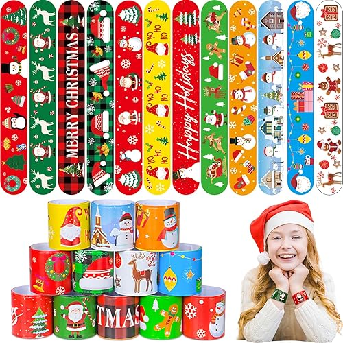 48 Pcs Christmas Slap Bracelets, Christmas Decorations, 12 Styles for