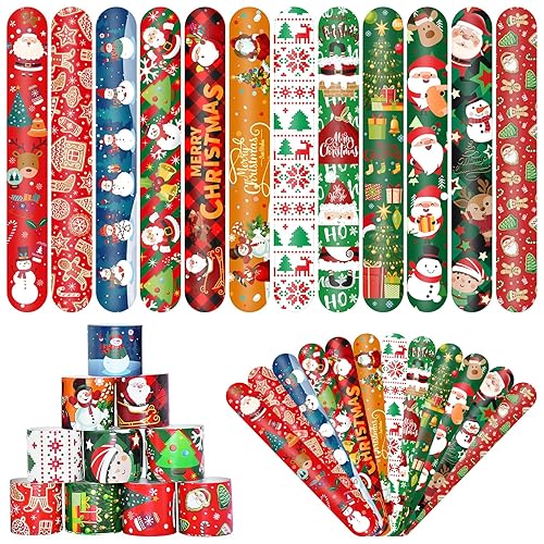 48 Pieces Christmas Slap Bracelets Bulk Party Favors for Kids