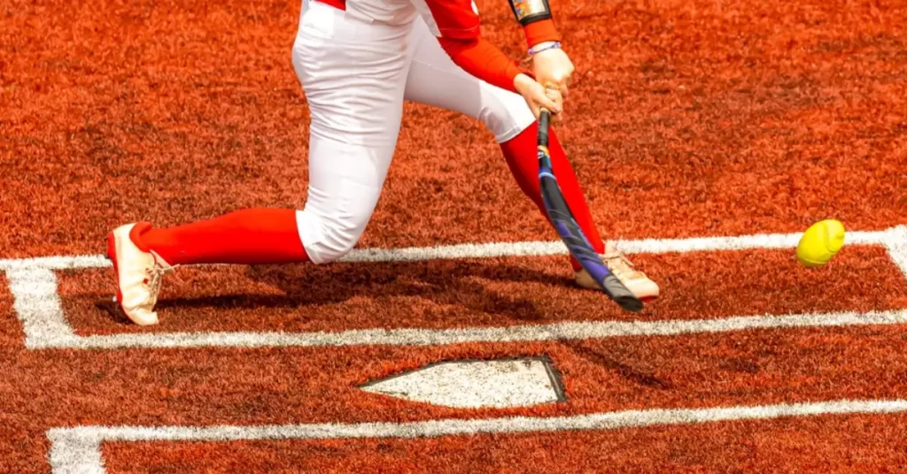 softball player swings his batt